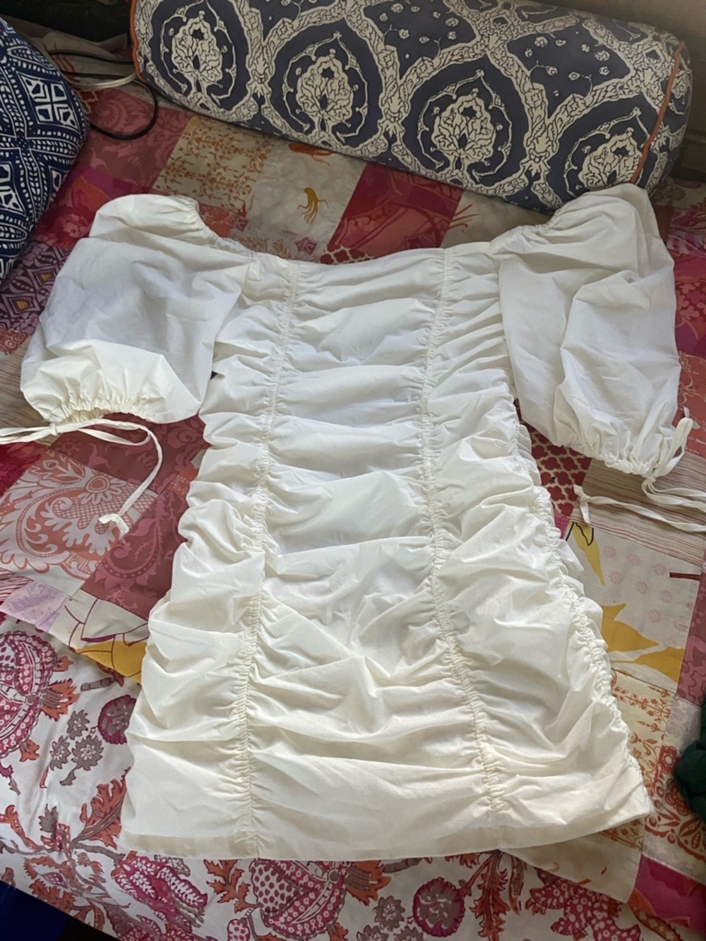 Alpha & Omega White Mini Dress with Puff Sleeve Detail